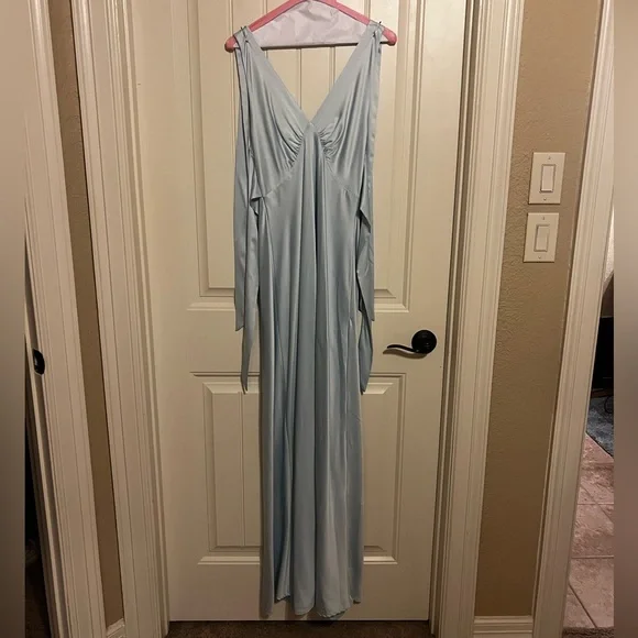 Blue Satin Maxi Dress - Picture 4 of 7
